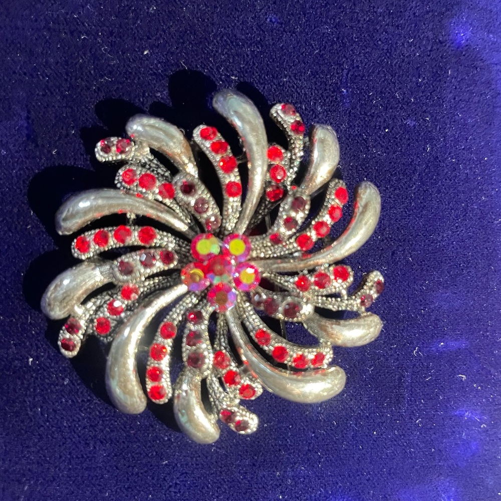 Vintage red and silver brooch